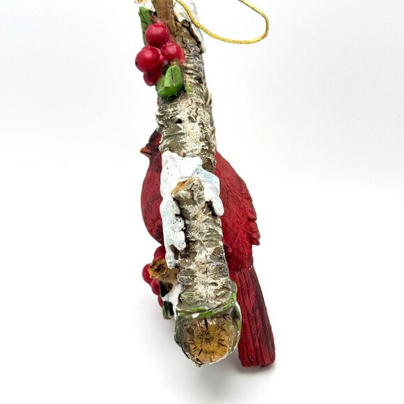 Cardinal Bird Ornament With Snowy Birch Frame & Red Berries Gift - Picture 5 of 10